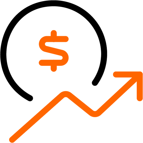 money symbol with up arrow icon