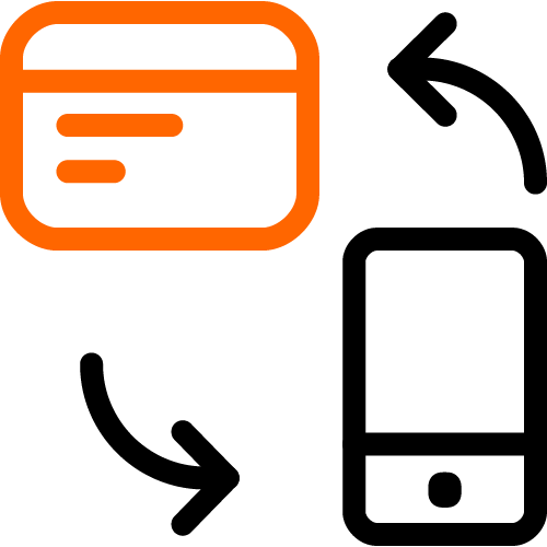  data transfer icon between an electronic card and a smartphone