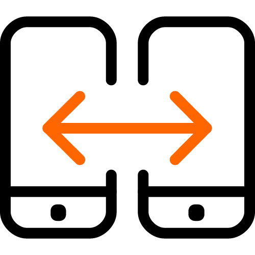 Two mobile phones icon with arrows pointing towards each other
