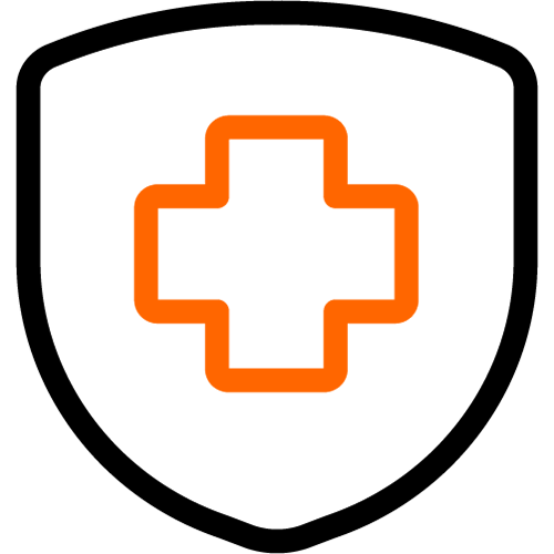 a shield icon with an orange cross on it