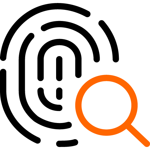 fingerprint with magnifying glass icon