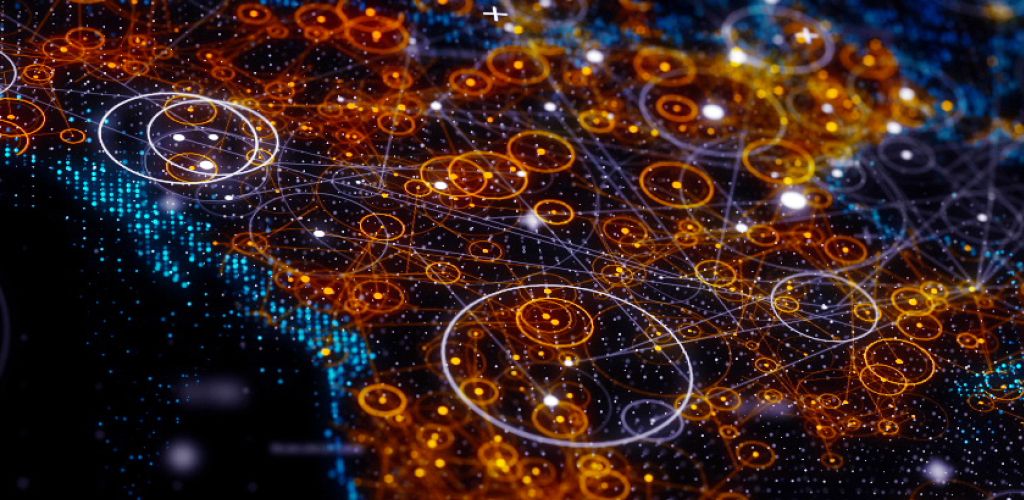 digital map with orange white circles