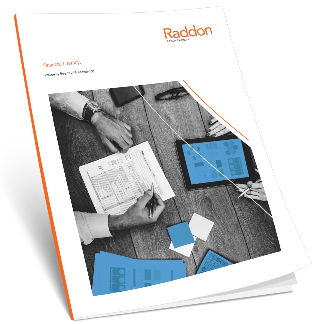 Financial Literacy: Prosperity Begins with Knowledge; with image of Raddon pamphlet with Raddon logo in the top right