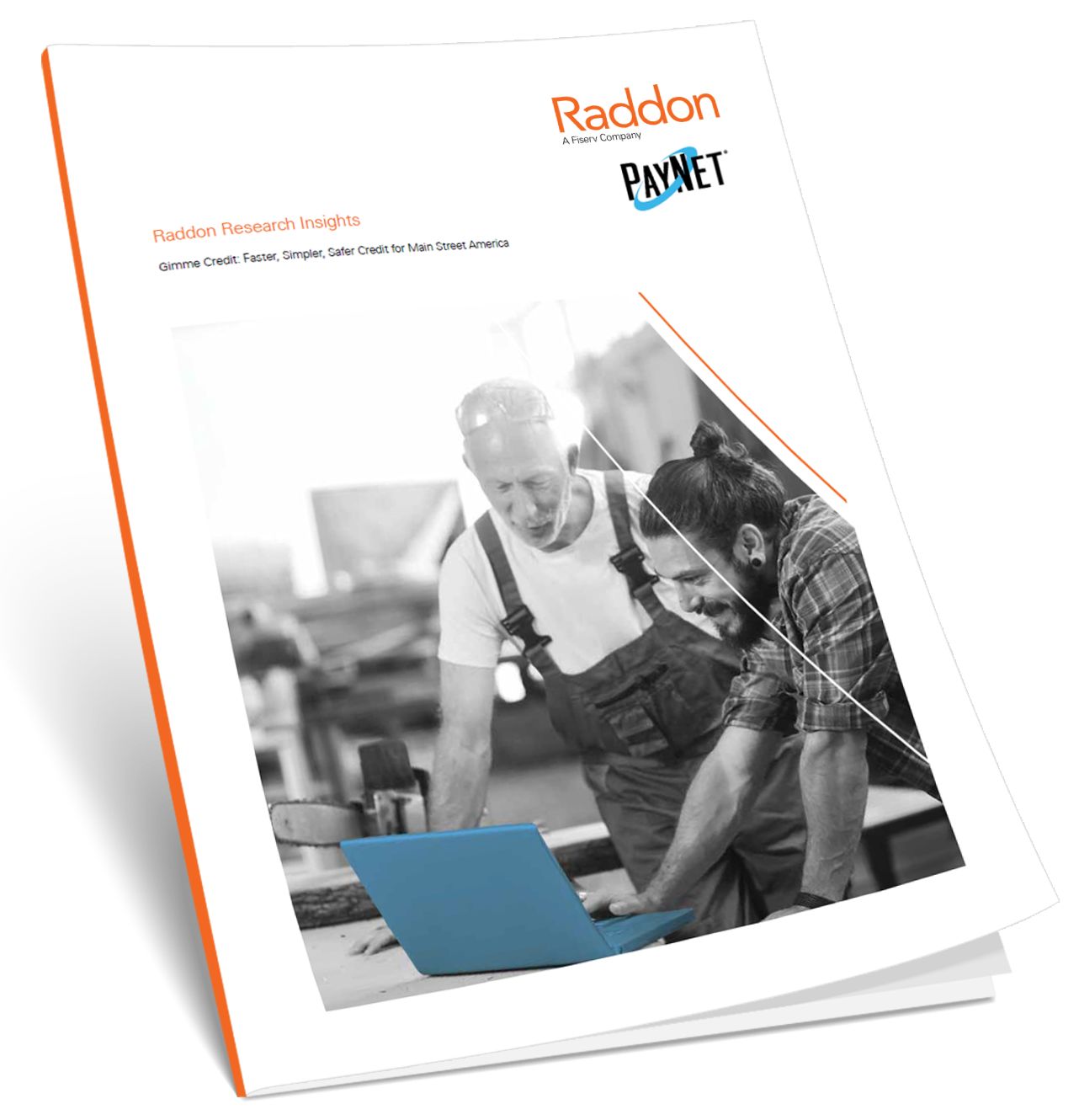 Gimme Credit: Faster, Simpler, Safer Credit for Main Street America; with image of Raddon pamphlet with Raddon logo in the top right