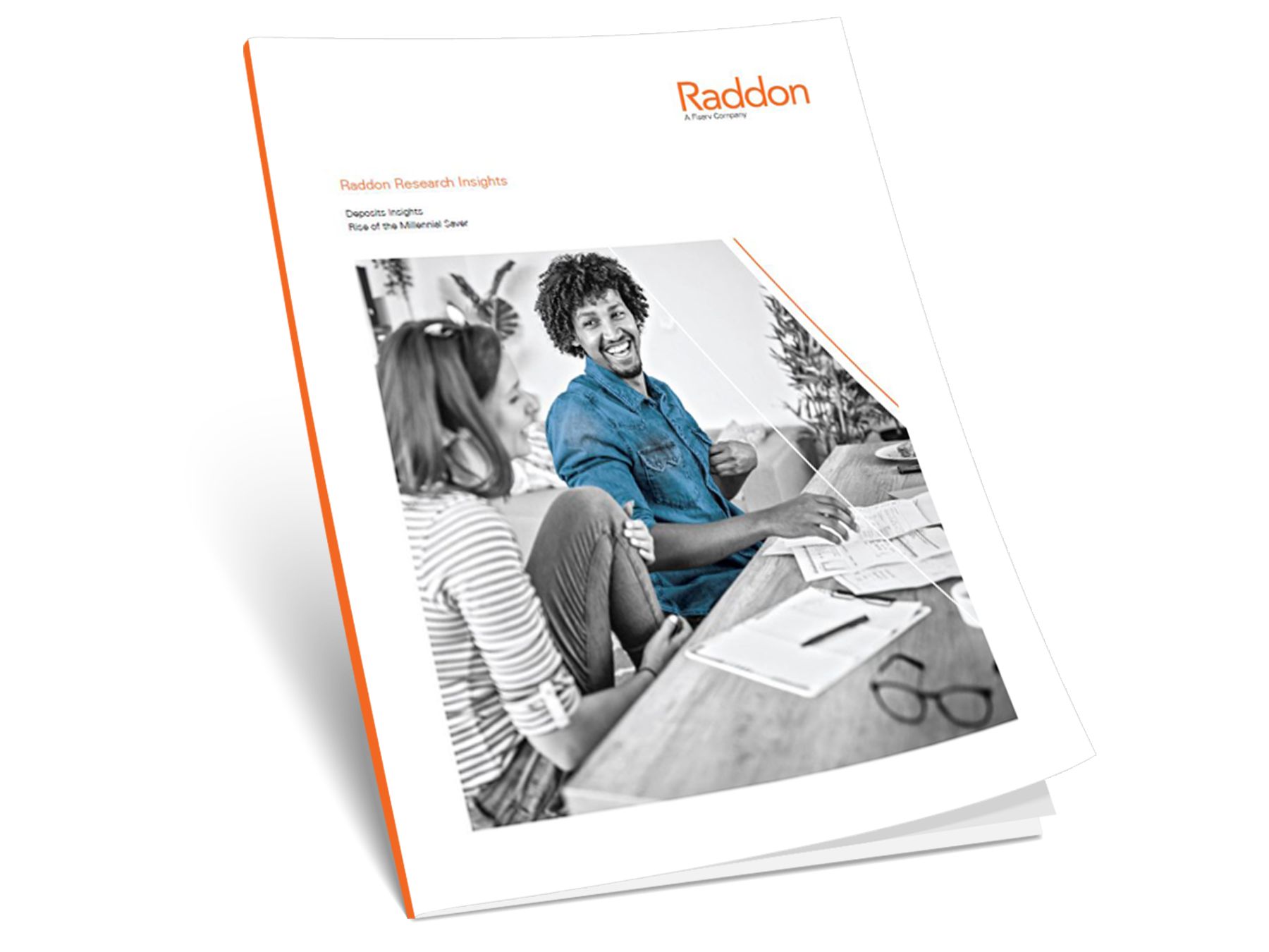 Deposits Insights: Rise of the Millennial Saver; with image of Raddon pamphlet with Raddon logo in the top right
