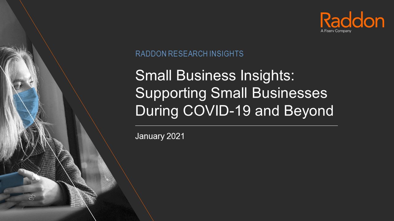 Supporting Small Businesses During Covid-19 ; with image of a female-presenting person wearing a surgical mask with Raddon logo in the top right