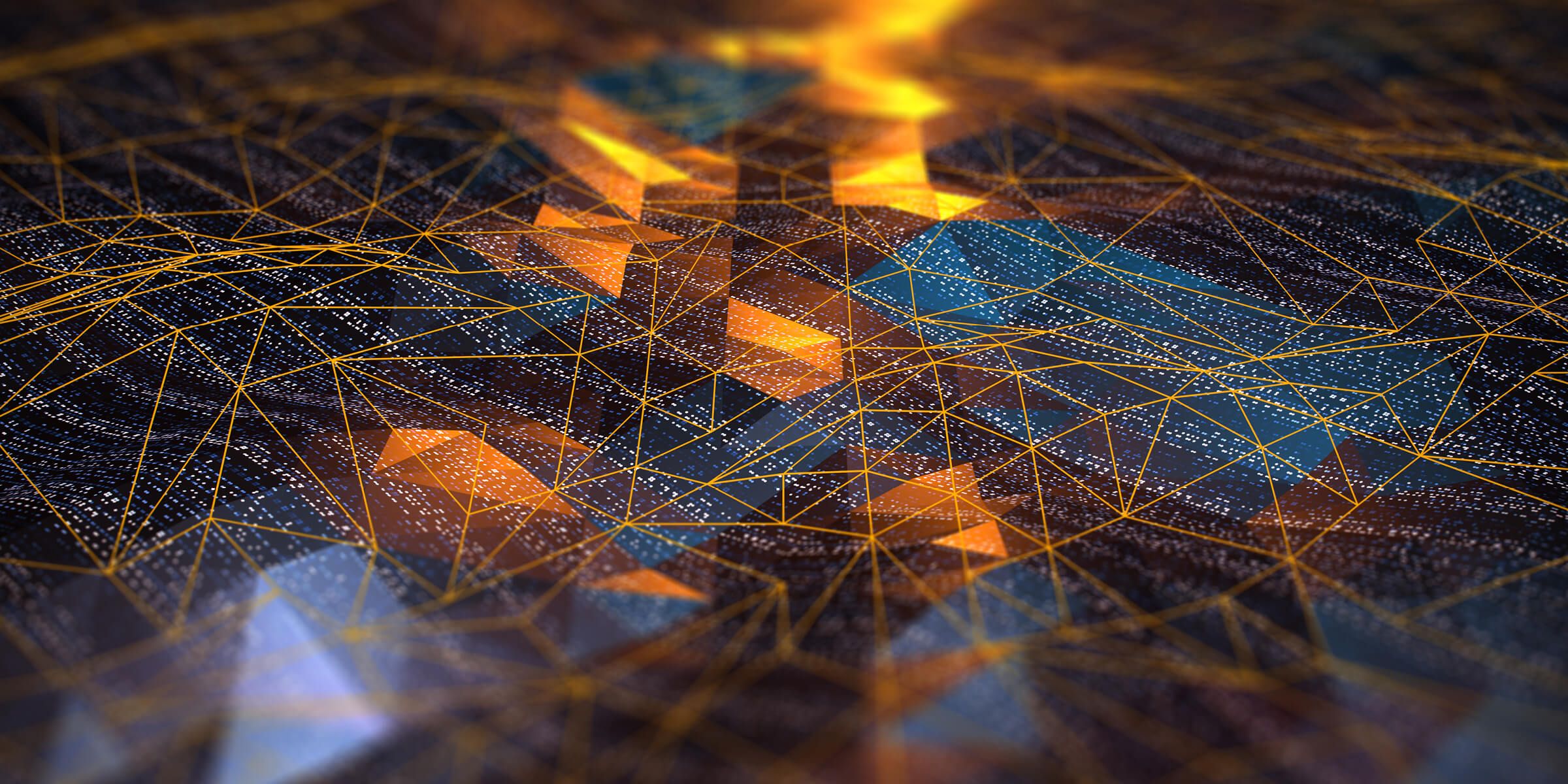 abstract of orange and blue polygons over dotted background