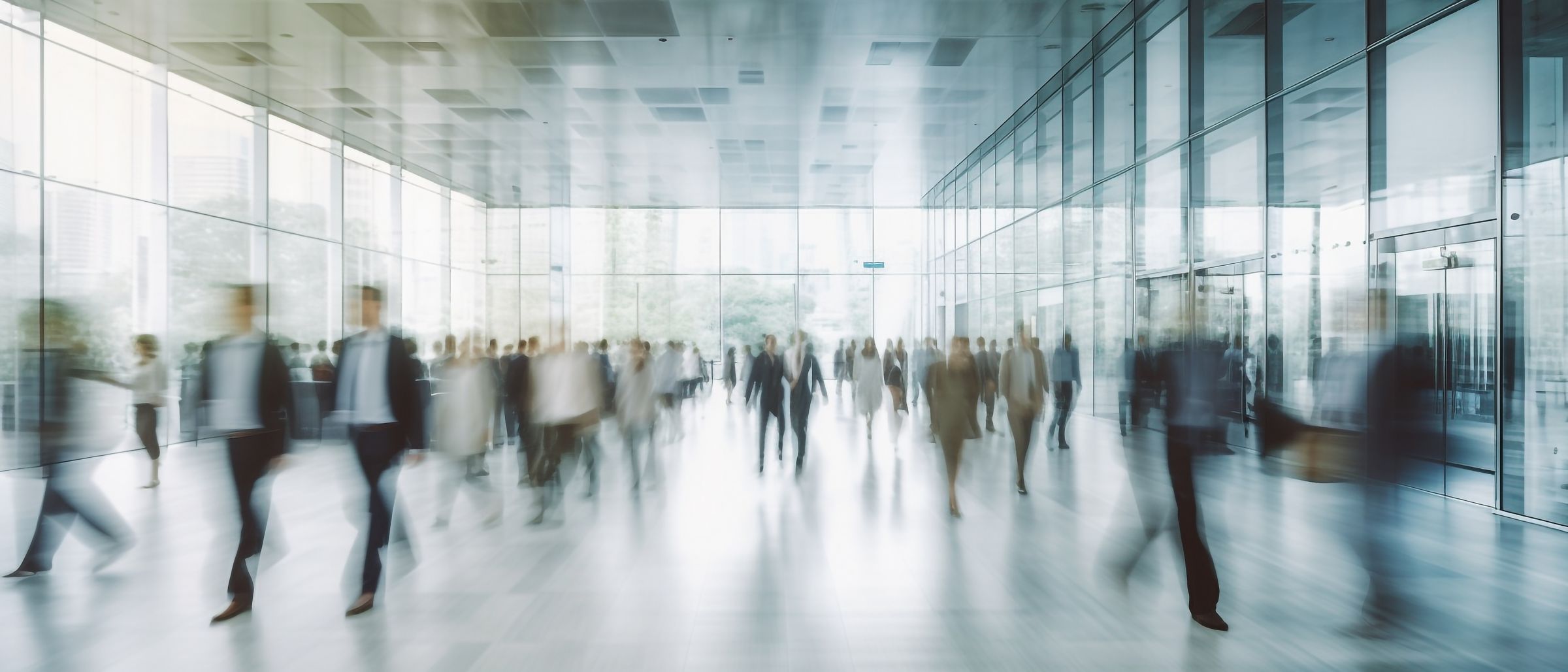 Blurred business people walking in a lobby