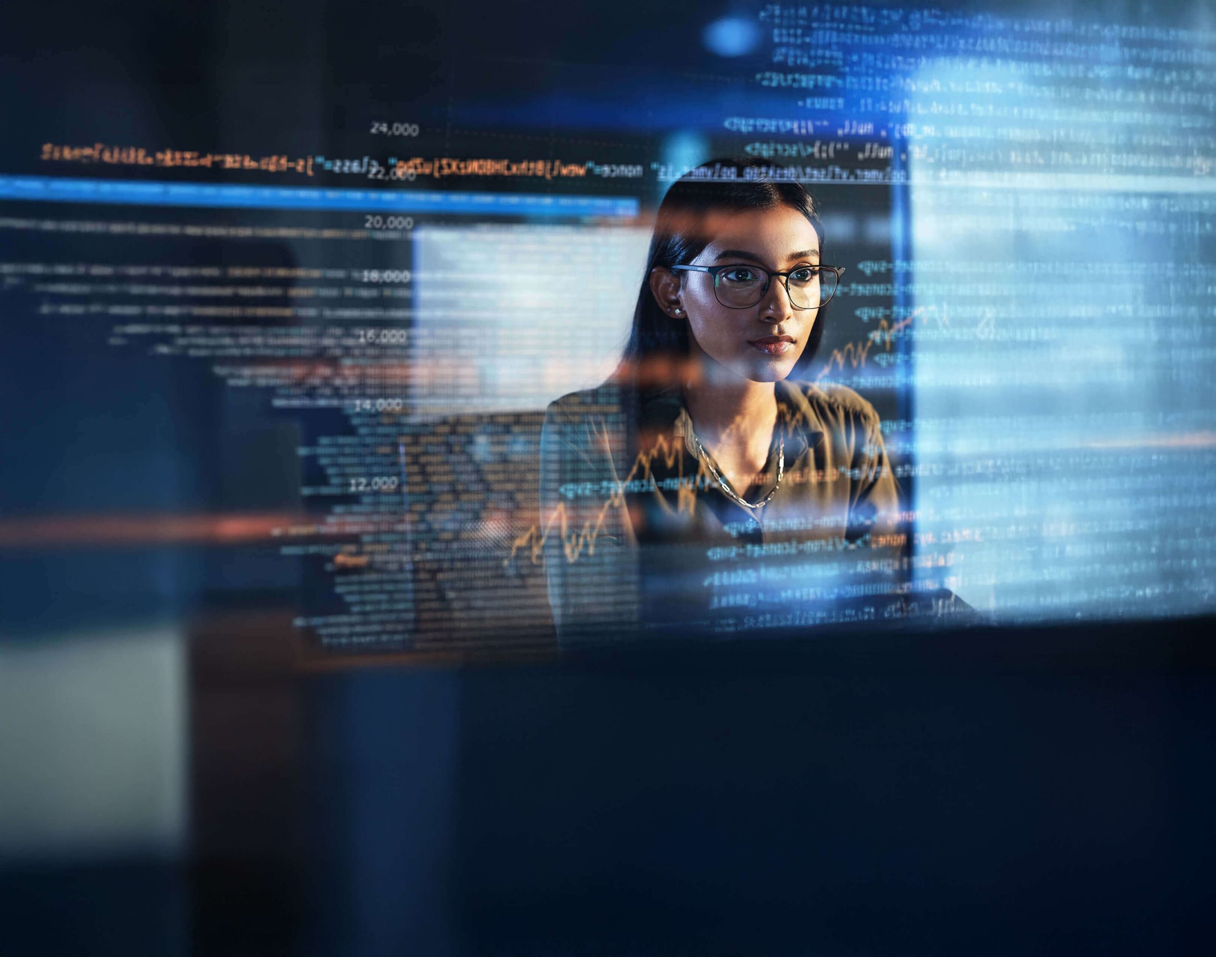 woman developer working on code