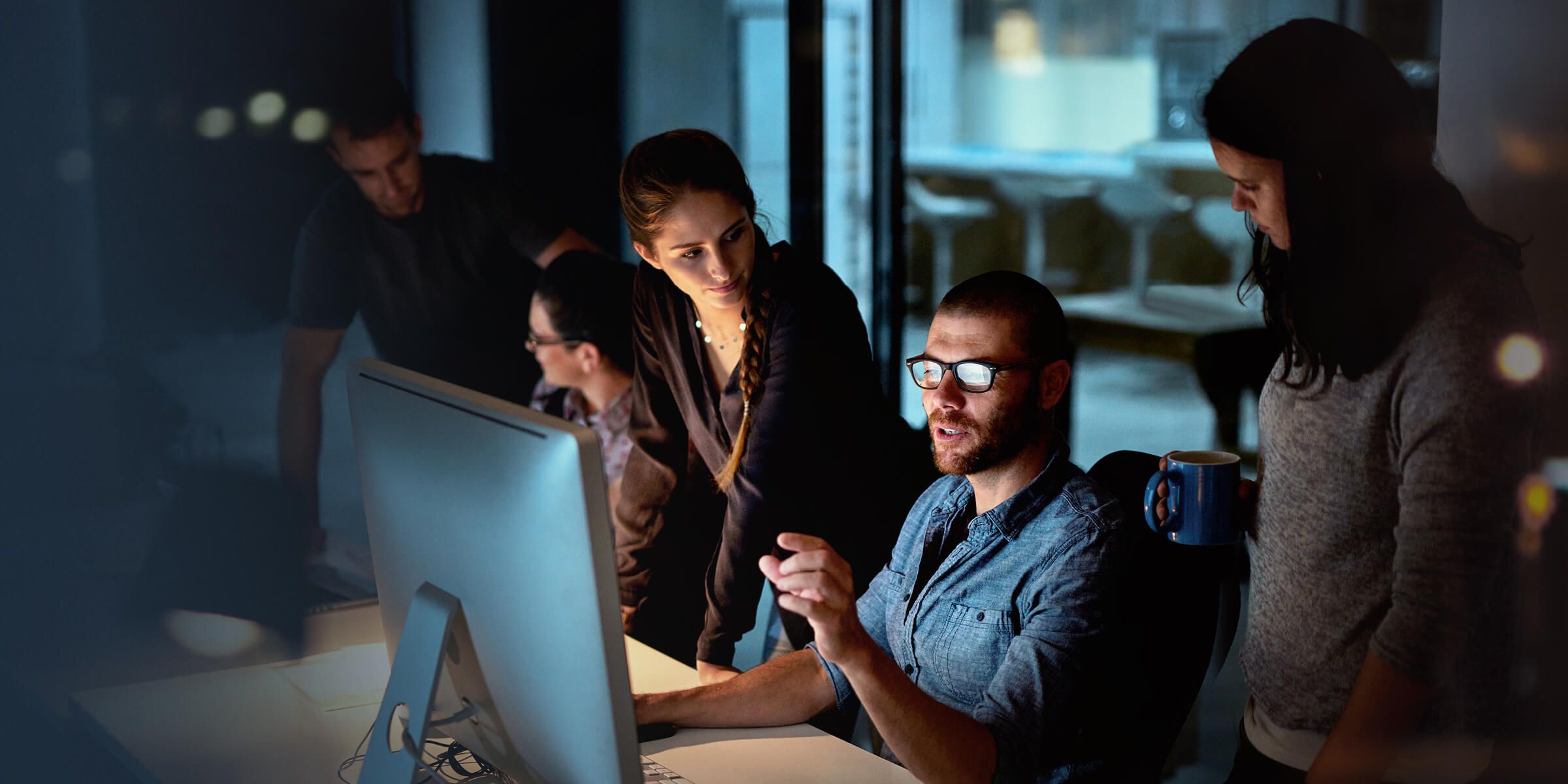 People working at a computer