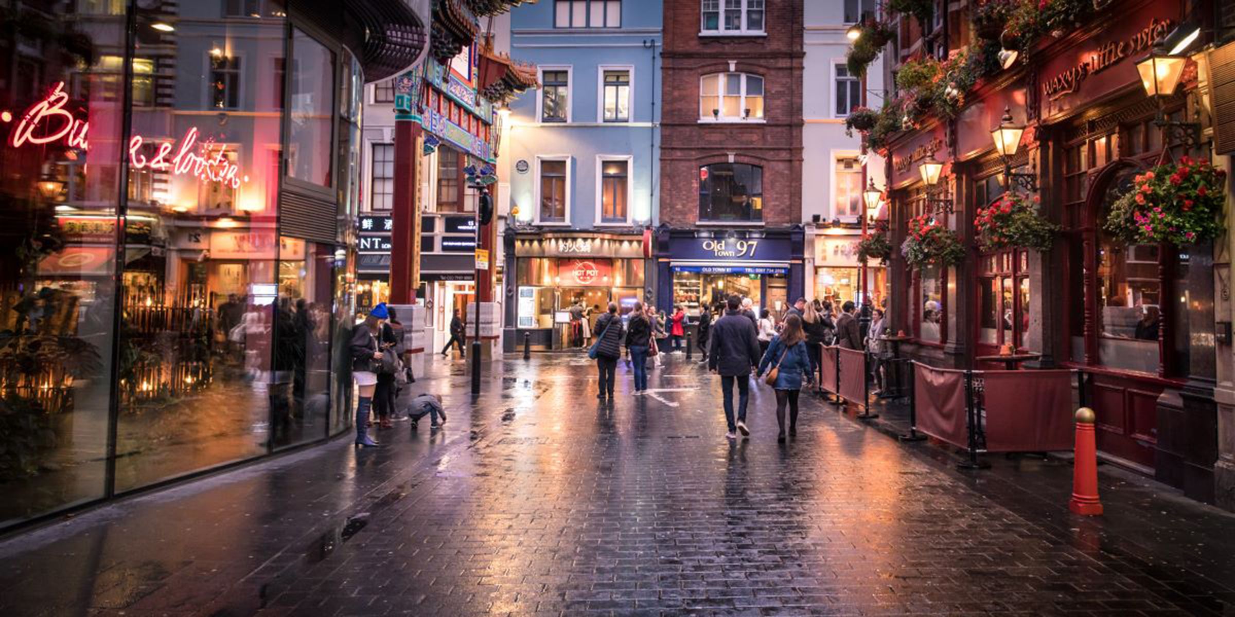 busy shopping street at night