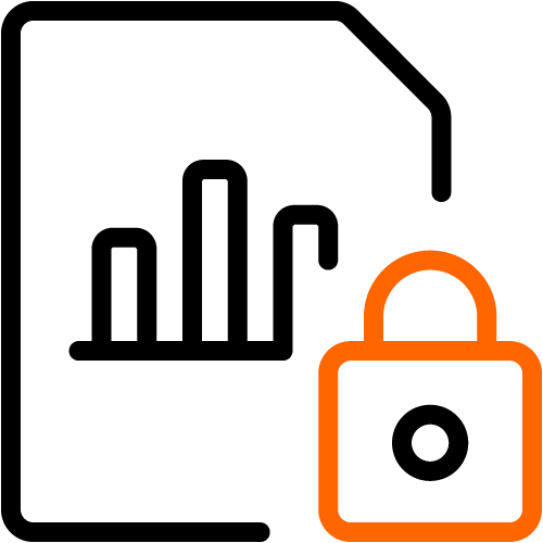 Icon of a document with a bar graph and a padlock